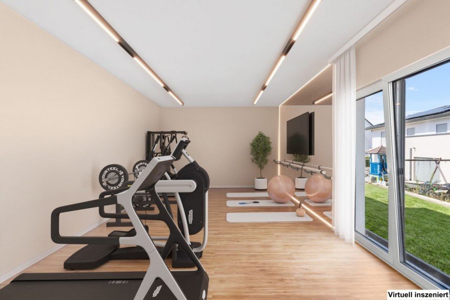 Inspiration: Multifunktionsraum als hochwertiges Home‑Gym (Visualisierung) Einfamilienhaus Grafenw�hr